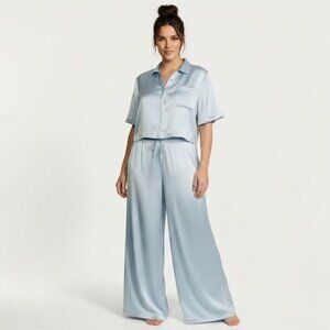 Victoria's Secret Luxe Satin Boxy Cropped Long Pajama Set NWT, Size S